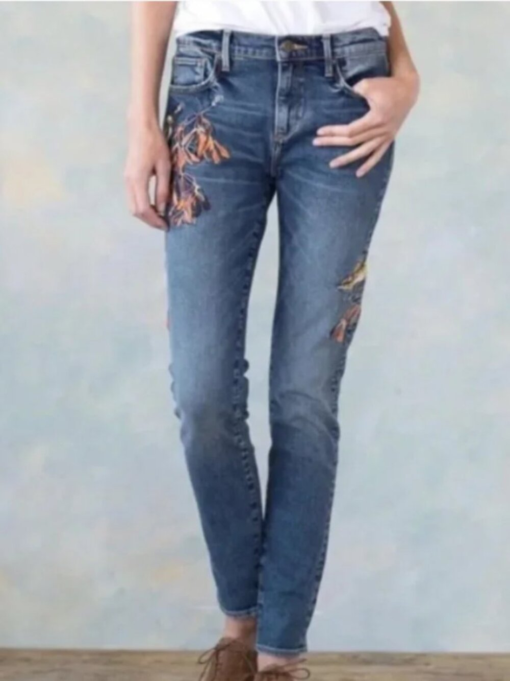 Driftwood Jackie Bird Floral Embroidered Boho Skinny Jeans - Womens 28